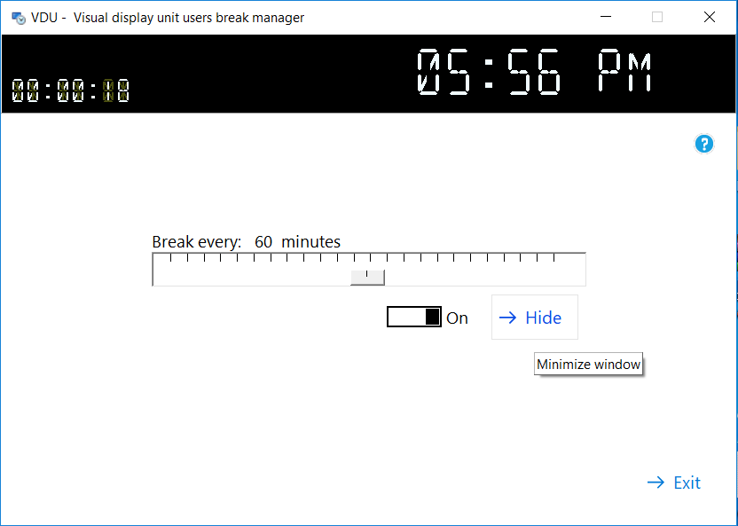 VDU - Visual display unit users break manager