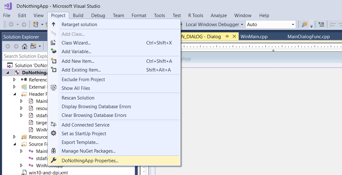 DoNothingApp Project Properties