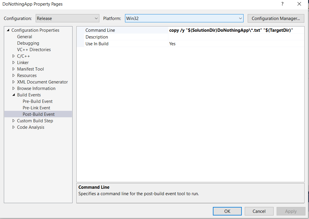 DoNothingApp Txt Files Post-Buld Event