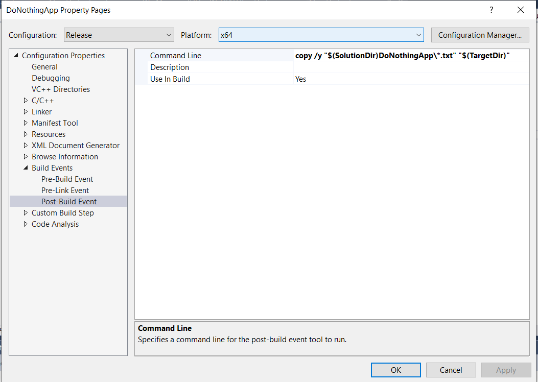 DoNothingApp Txt Files Post-Buld Event